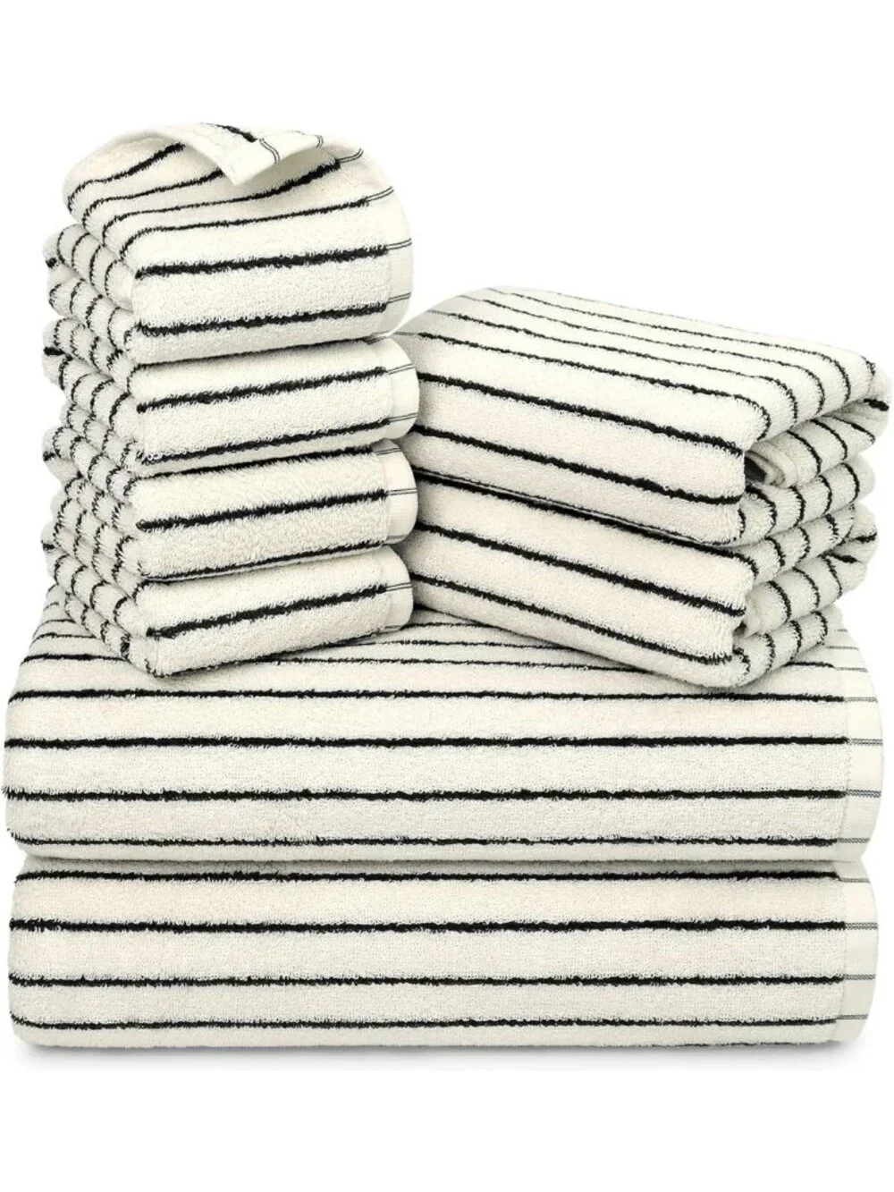 8-Piece Soft & Absorbent Black Ivory Towel Set - Luxurious Cotton Stripes